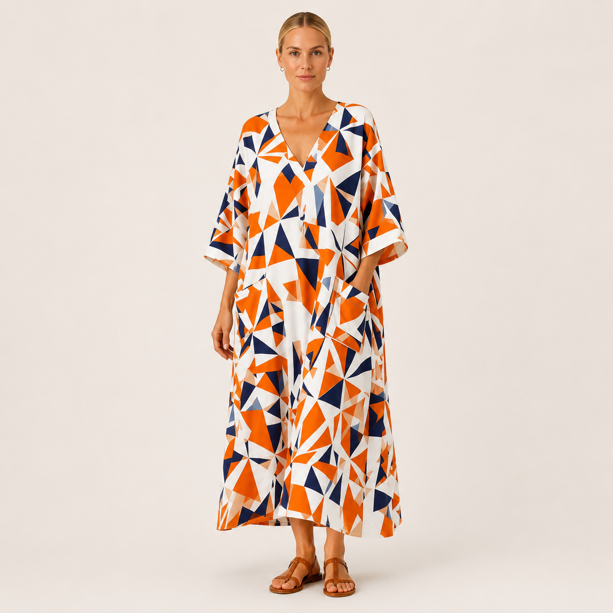 Orange geometric print kaftan dress Layla by Vesse