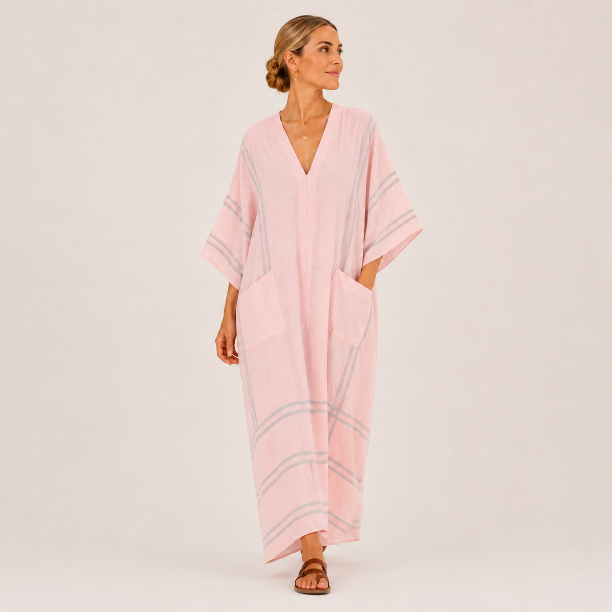 Pink striped kaftan dress Soraya by Vesse