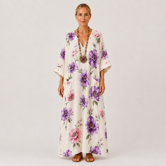 White floral kaftan dress Ines by Vesse