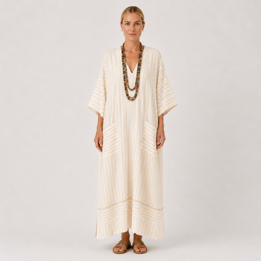 Beige striped kaftan dress Farah by Vesse