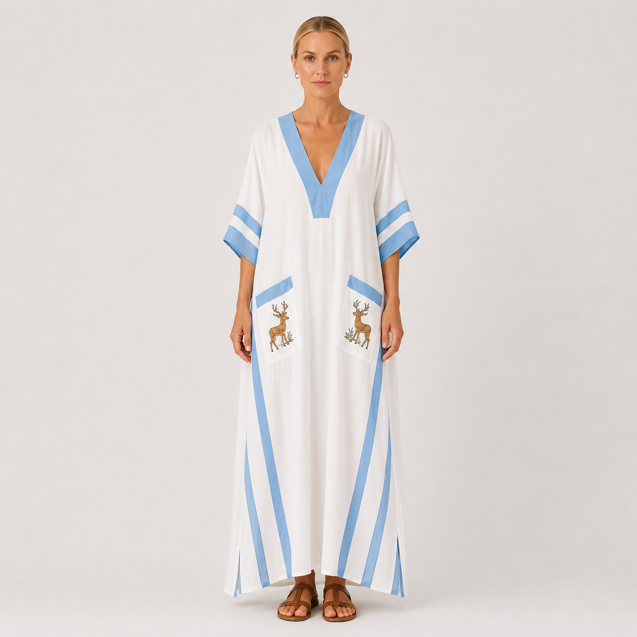 White & Blue striped kaftan dress Alba by Vesse