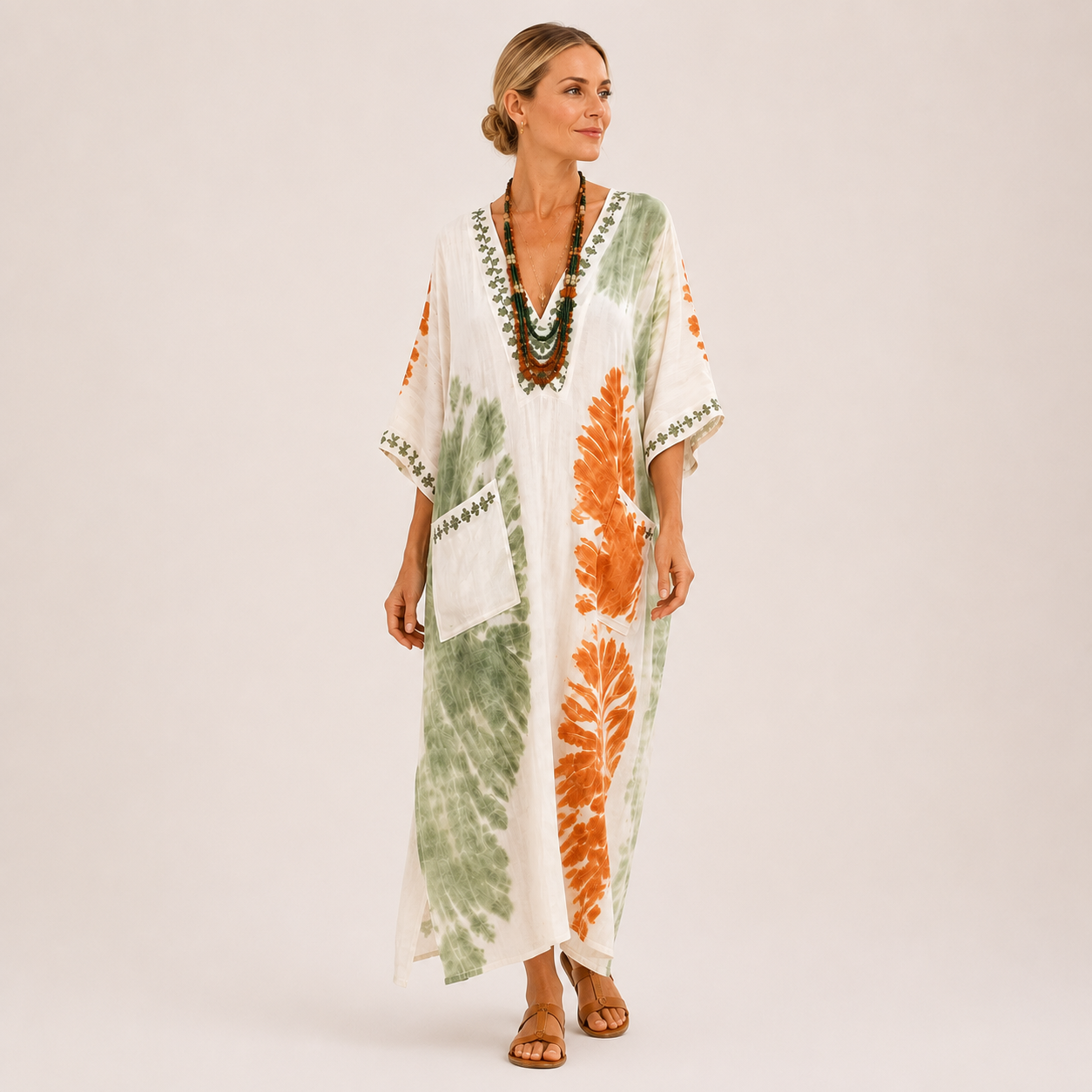 Green tie-dye kaftan dress Mariam by Vesse
