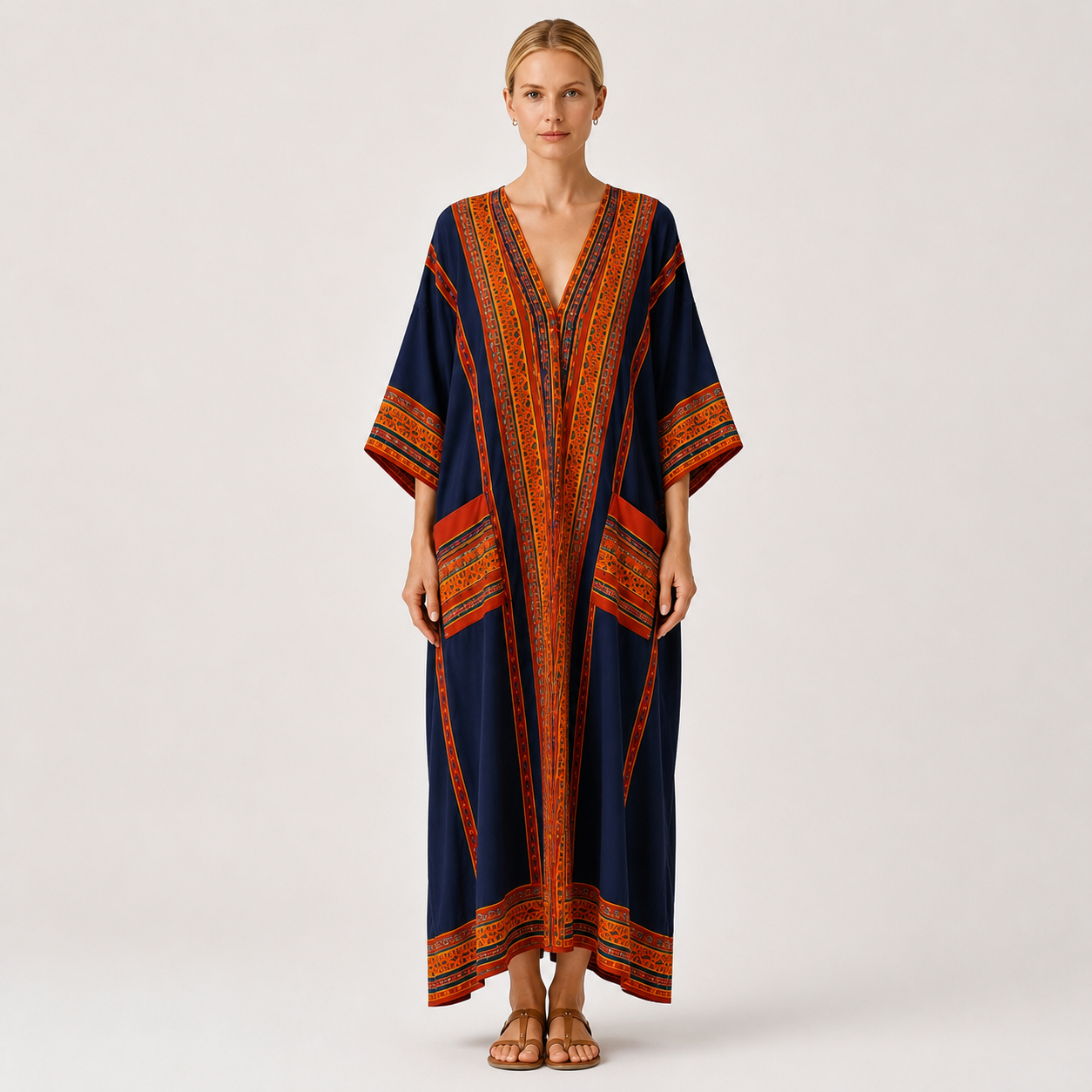 Blue ethnic print kaftan dress Samira by Vesse