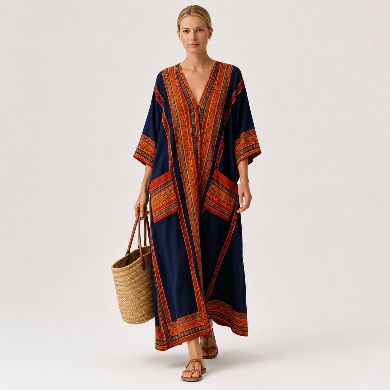 Blue ethnic print kaftan dress Samira by Vesse — view 2