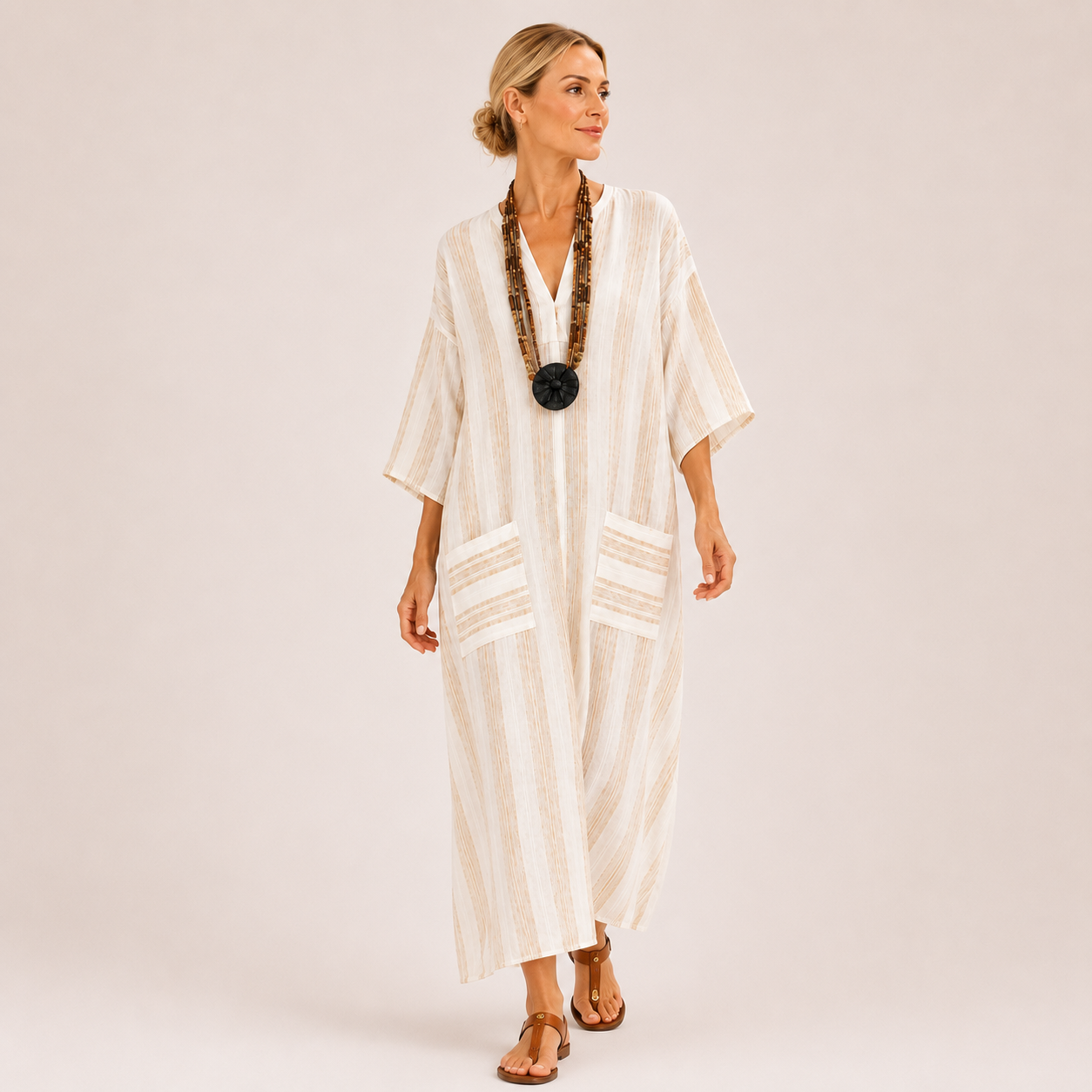 White striped kaftan dress Aisha by Vesse