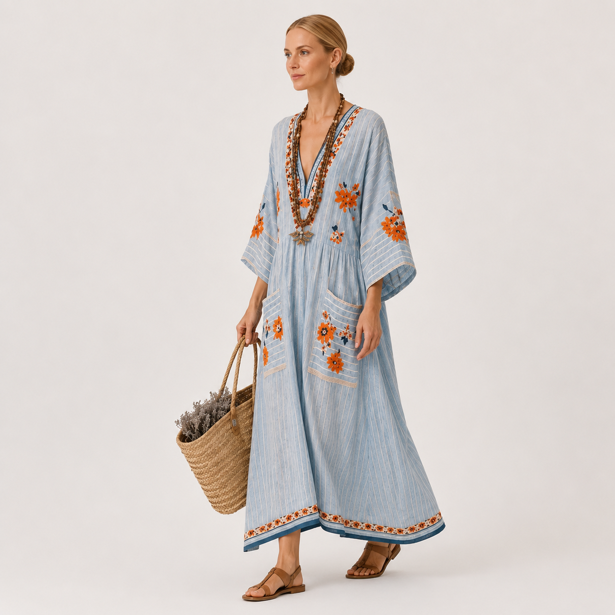 Blue embroidered kaftan dress Marina by Vesse — view 3