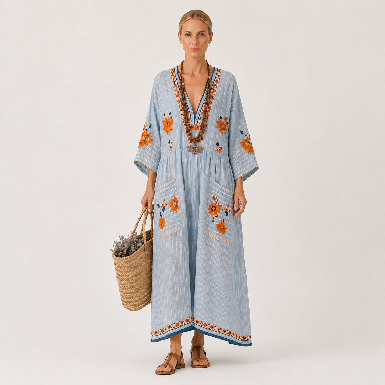 Blue embroidered kaftan dress Marina by Vesse — view 2