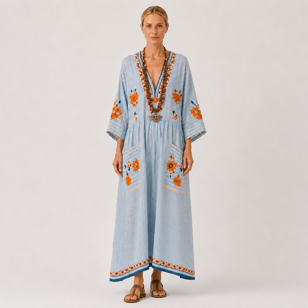 Blue embroidered kaftan dress Marina by Vesse