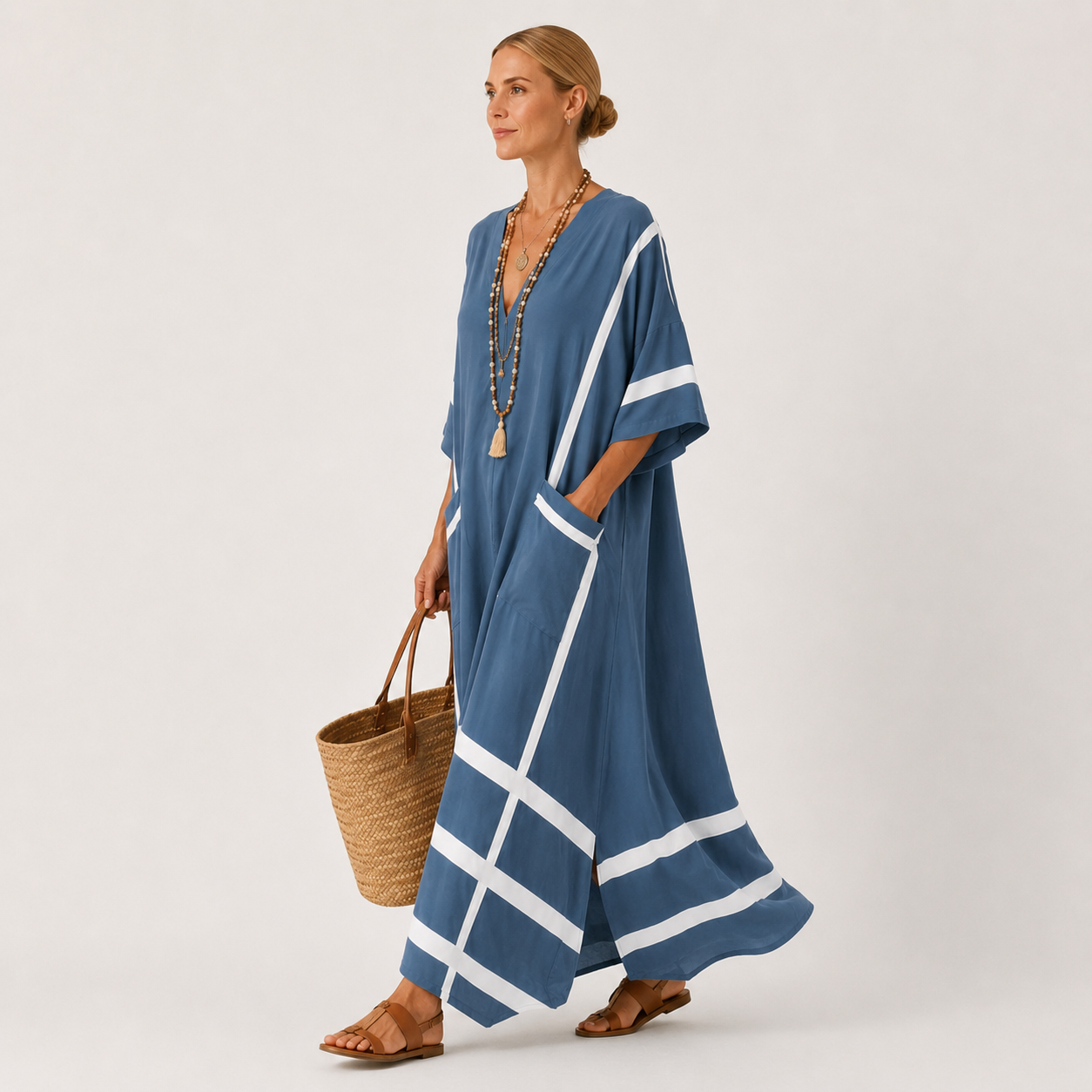 Blue striped kaftan dress Leila by Vesse — view 3