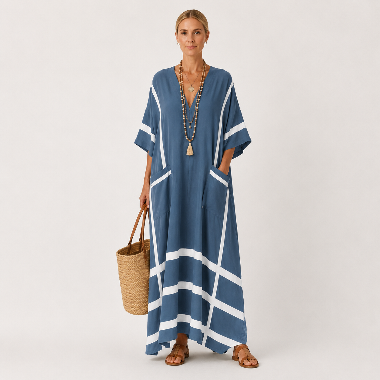 Blue striped kaftan dress Leila by Vesse — view 2
