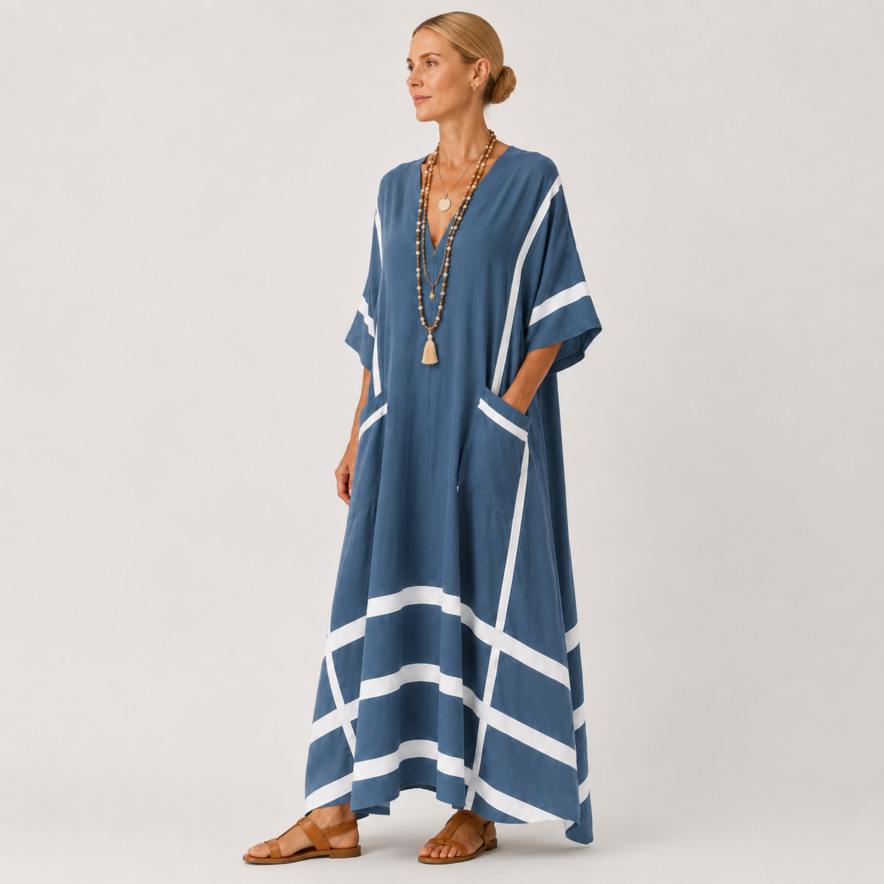 Blue striped kaftan dress Leila by Vesse