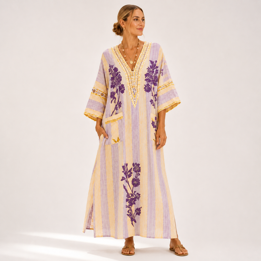 Purple floral kaftan dress Sofia by Vesse