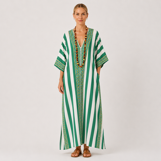 Green striped kaftan dress Zoe by Vesse